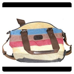 Multi colored denim shoulder bag